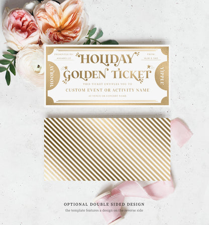 Golden Ticket Gold | Printable Holiday Custom Gift Voucher Template