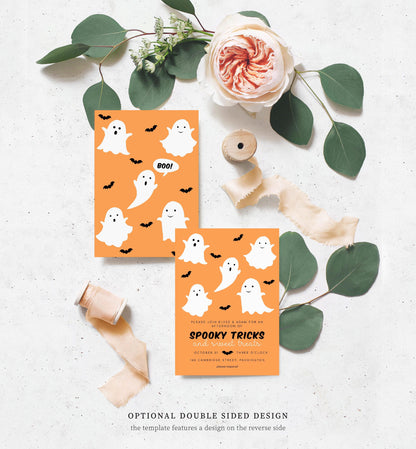 Friendly Ghost Orange | Printable Halloween Trick Or Treat Invitation