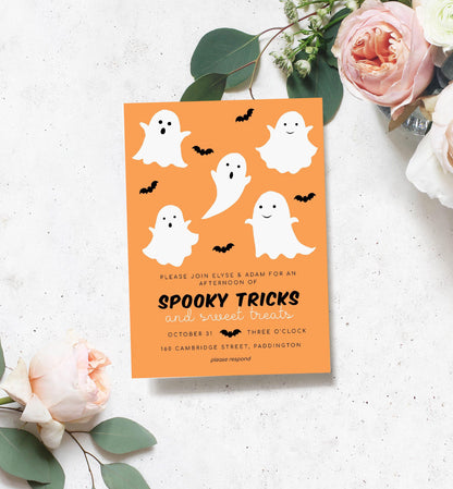 Friendly Ghost Orange | Printable Halloween Trick Or Treat Invitation