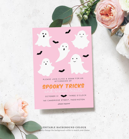 Friendly Ghost Orange | Printable Halloween Trick Or Treat Invitation