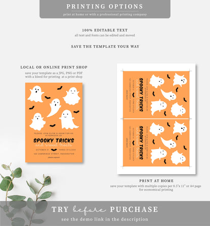 Friendly Ghost Orange | Printable Halloween Trick Or Treat Invitation