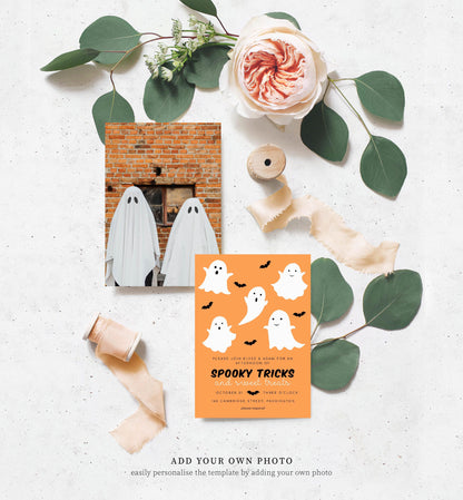 Friendly Ghost Orange | Printable Halloween Trick Or Treat Invitation