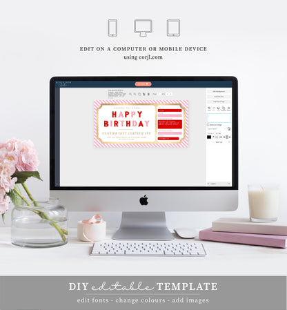 Stripe Red Pink | Printable Custom Gift Voucher