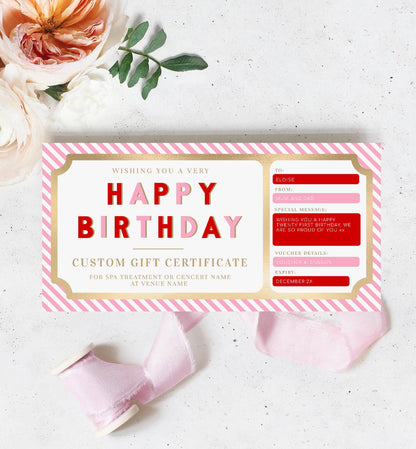 Stripe Red Pink | Printable Custom Gift Voucher