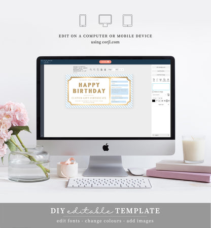 Stripe Blue White | Printable Custom Gift Voucher