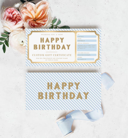 Stripe Blue White | Printable Custom Gift Voucher