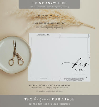 Ellesmere White | Printable His & Her Wedding Vow Book Template