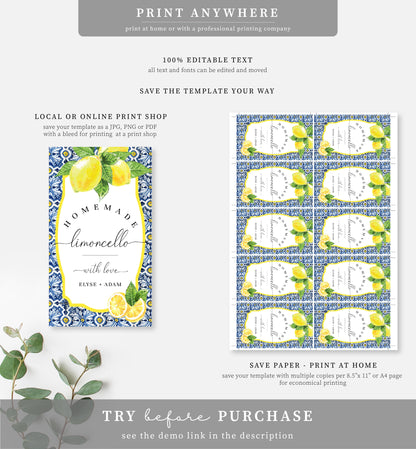 Positano Lemons | Printable Limoncello Favour Tags Template