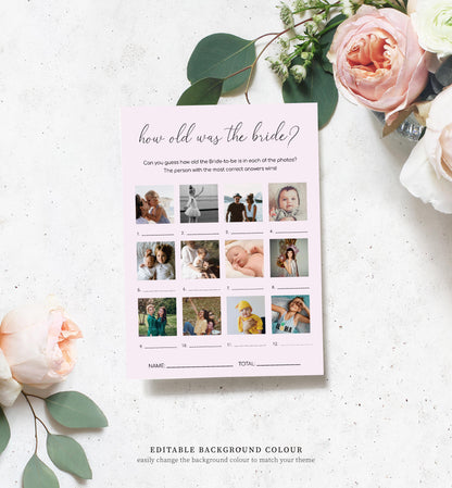 Quinn Script White | Printable How Old Was The Bride Photo Bridal Shower Game