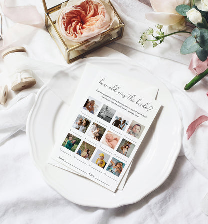 Quinn Script White | Printable How Old Was The Bride Photo Bridal Shower Game