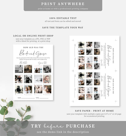 Estelle White | Printable How Old Was The Bride and Groom Photo Bridal Shower Game