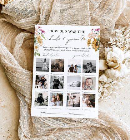 Mews Floral White | Printable How Old Was The Bride Photo Bridal Shower Game Template