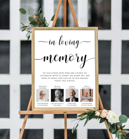 Printable Custom Photo In Loving Memory Sign, Modern Minimal Wedding Memorial Sign Template, Editable Photo Remembrance Sign, Leyton Script