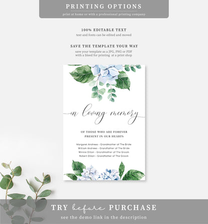 Ferras Blossom Blue | Printable In Loving Memory Sign Template