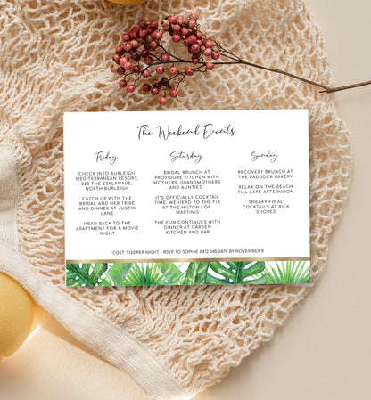 Aloha Palm Green | Printable Itinerary Template