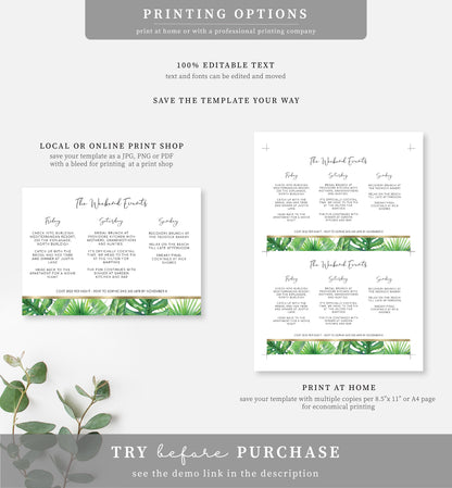 Aloha Palm Green | Printable Itinerary Template