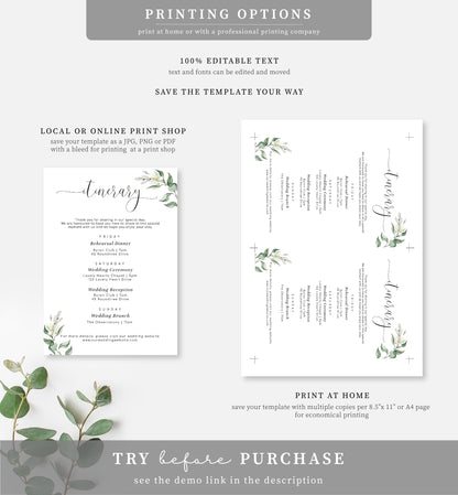 Muted Greenery Green | Printable Itinerary - Black Bow Studio