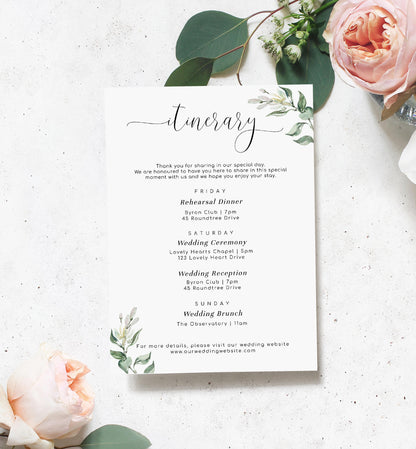 Muted Greenery Green | Printable Itinerary - Black Bow Studio