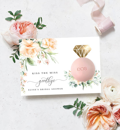 Pemberley Floral Peach | Printable Kiss The Miss Favour Card