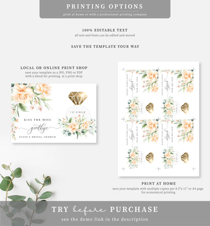 Pemberley Floral Peach | Printable Kiss The Miss Favour Card