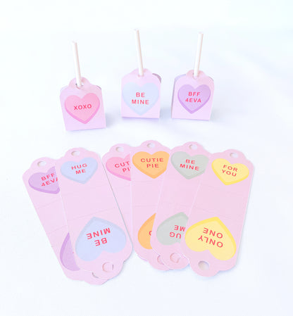 Convo Hearts Pink | Printable Sweetheart Valentine Lollipop Tag Template