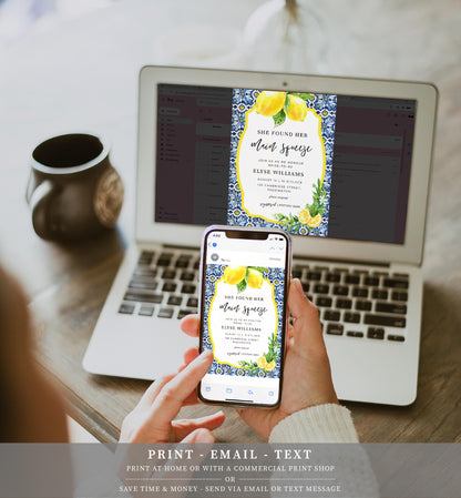 Positano Lemons | Printable Main Squeeze Bridal Shower Invitation Suite Template - Black Bow Studio