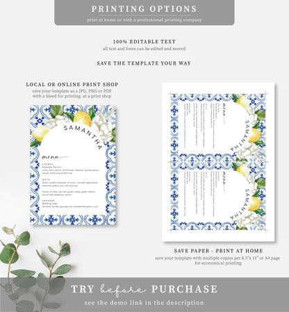 The Med Arch Lemons | Printable Menu Template