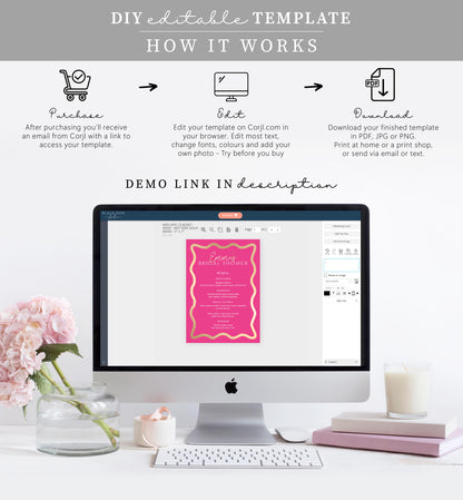 Wave Hot Pink Gold | Printable Menu Template