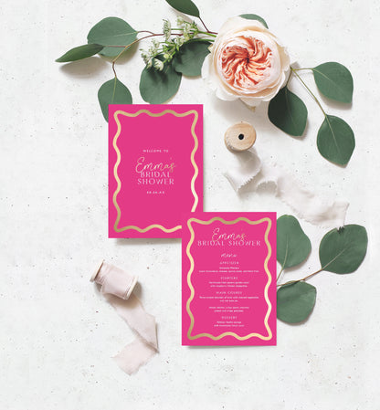 Wave Hot Pink Gold | Printable Menu Template