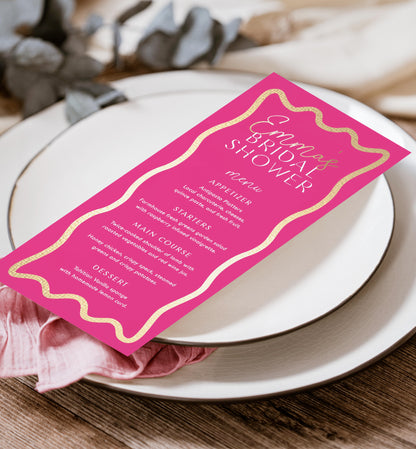 Wave Hot Pink Gold | Printable Menu Template