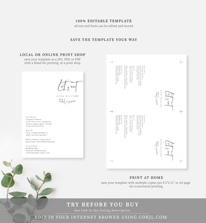 Gigi Script | Printable Menu - Black Bow Studio