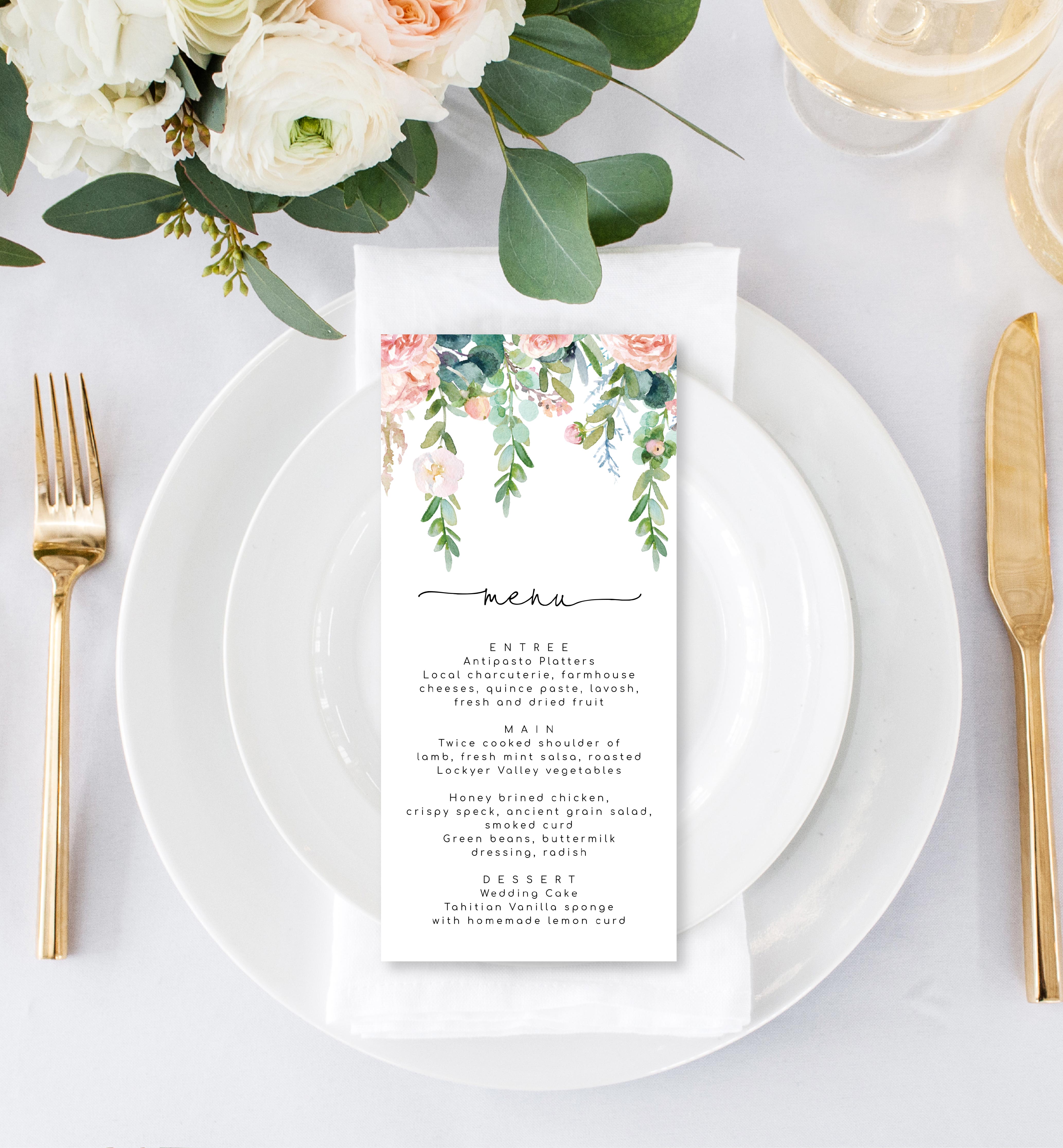 Afternoon Blooms | Printable Menu Template – Black Bow Studio