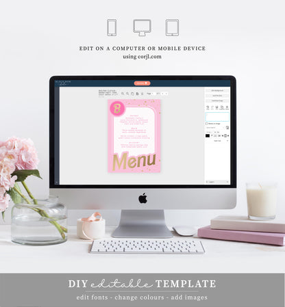 Barbie Party Pink Gold | Printable Menu Template