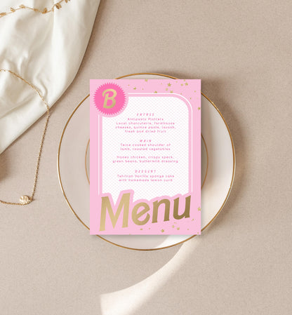 Barbie Party Pink Gold | Printable Menu Template