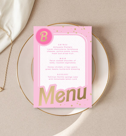 Barbie Party Pink Gold | Printable Menu Template