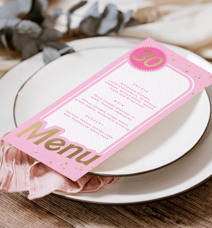 Barbie Party Pink Gold | Printable Menu Template