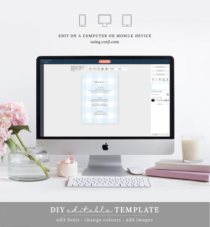 Gingham Blue | Printable Menu Template