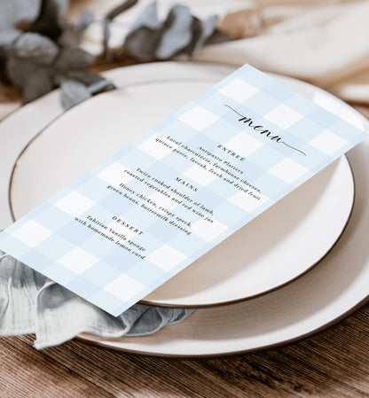 Gingham Blue | Printable Menu Template