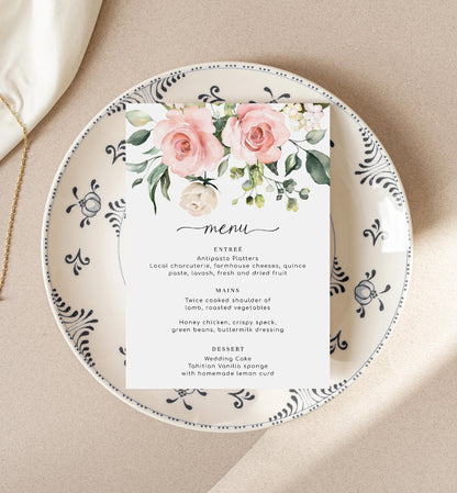 Darcy Floral Pink | Printable Menu Template - Black Bow Studio