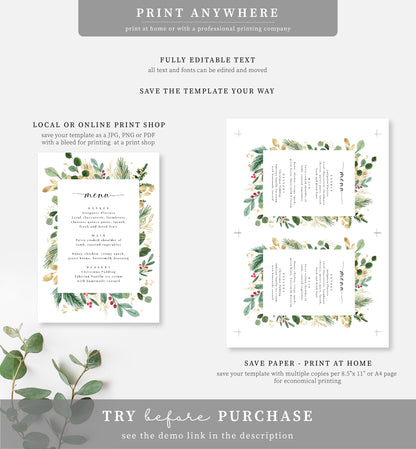 Merriment Christmas | Printable Christmas Menu - Black Bow Studio