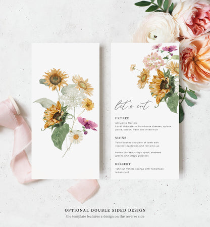 Mews Floral White | Printable Menu Template