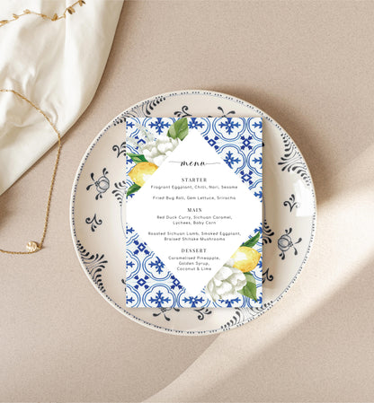 The Med Lemons | Printable Menu - Black Bow Studio