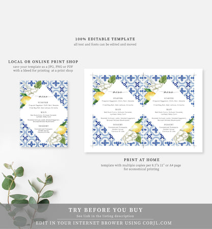 The Med Lemons | Printable Menu - Black Bow Studio