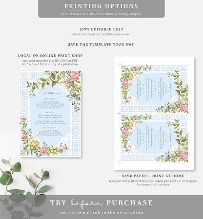 Trianon Blue | Printable Menu