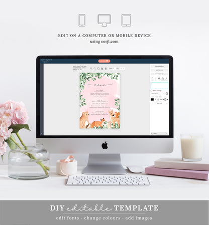 Woodland Animals Pink | Printable Menu