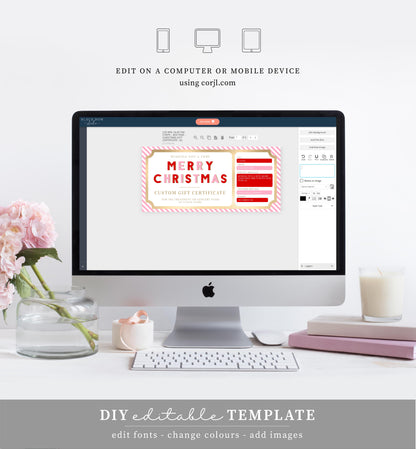 Stripe Red Pink | Printable Christmas Custom Gift Voucher