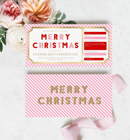 Stripe Red Pink | Printable Christmas Custom Gift Voucher