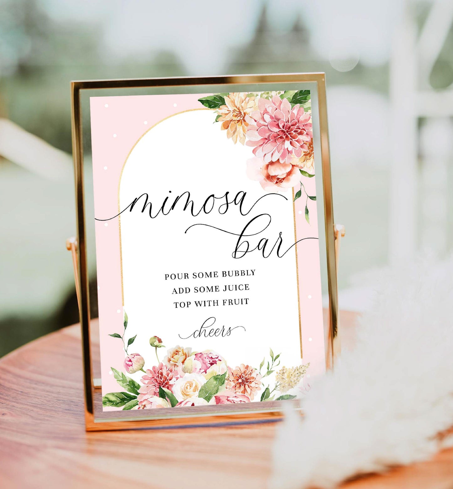 Blush Floral Mimosa Bar sign printable | Instant download PDF and JPG