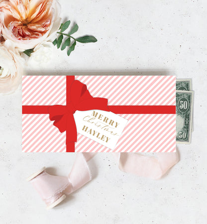 Stripe Red Pink | Printable Christmas Money Wallet Template