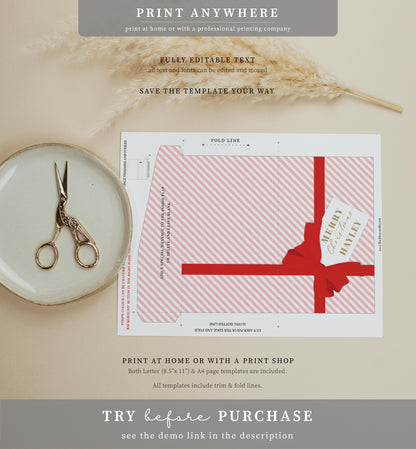 Stripe Red Pink | Printable Christmas Money Wallet Template